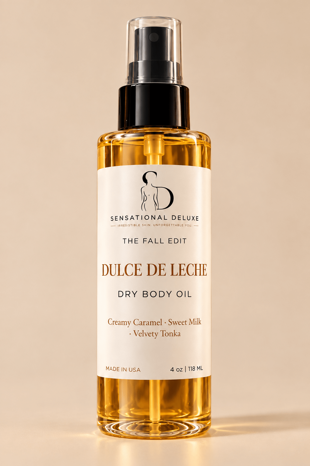 Dulce de leche scented fast absorbing body oil for silky smooth skin 