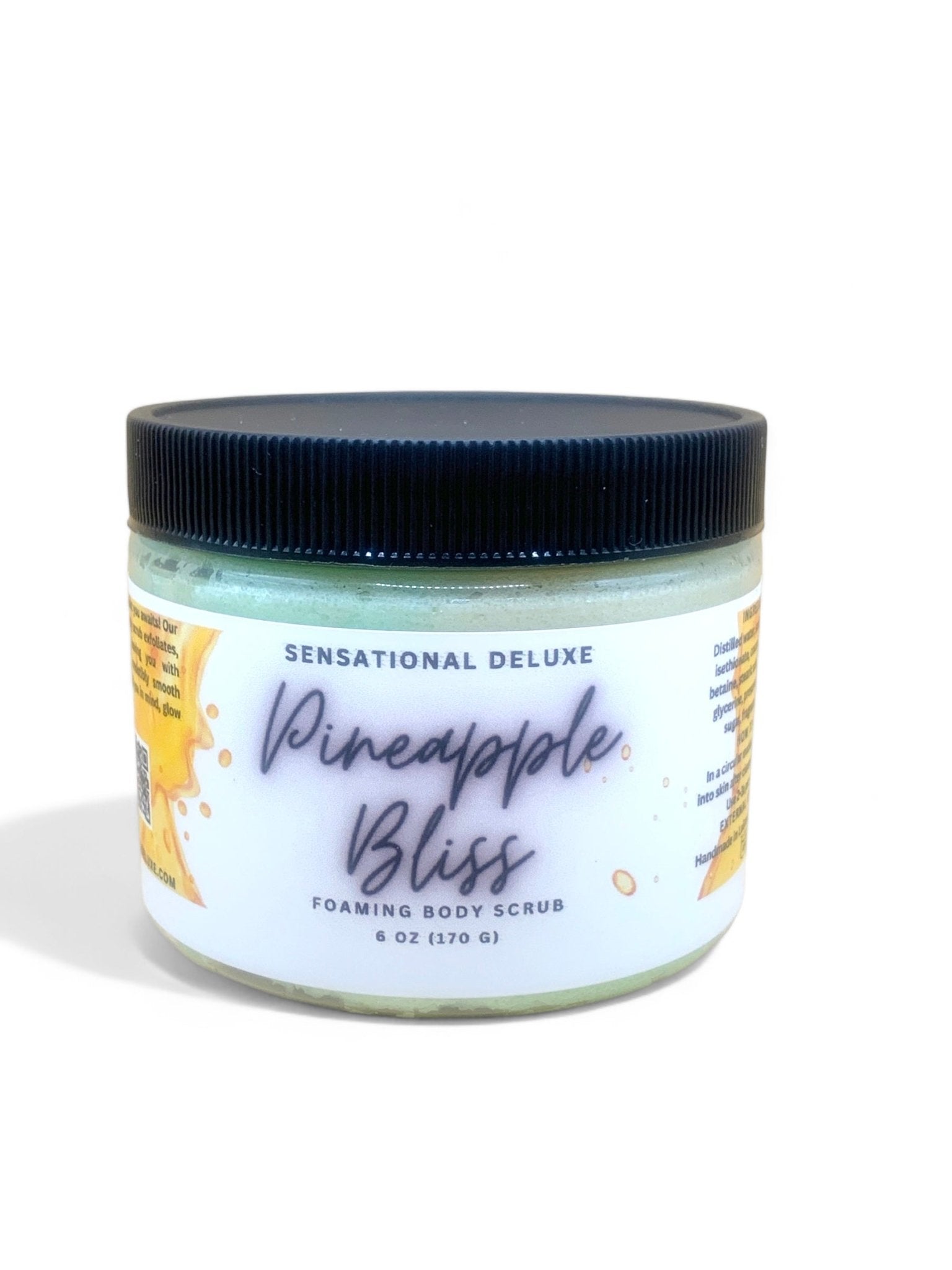 Natural foaming body scrub with a sweet fragrance, designed to exfoliate and hydrate for silky smooth skin